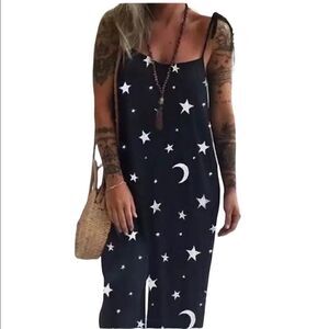 JUMPSUIT star pattern black overalls jumper NWOT